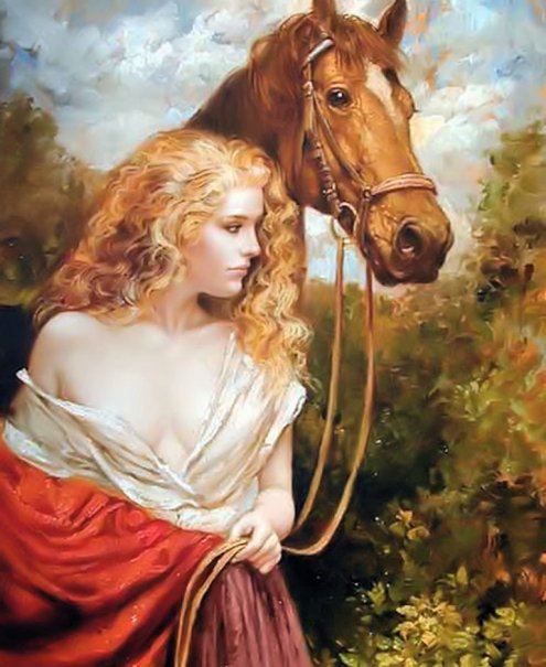 pinturas-figurativas-mujer-con-caballo
